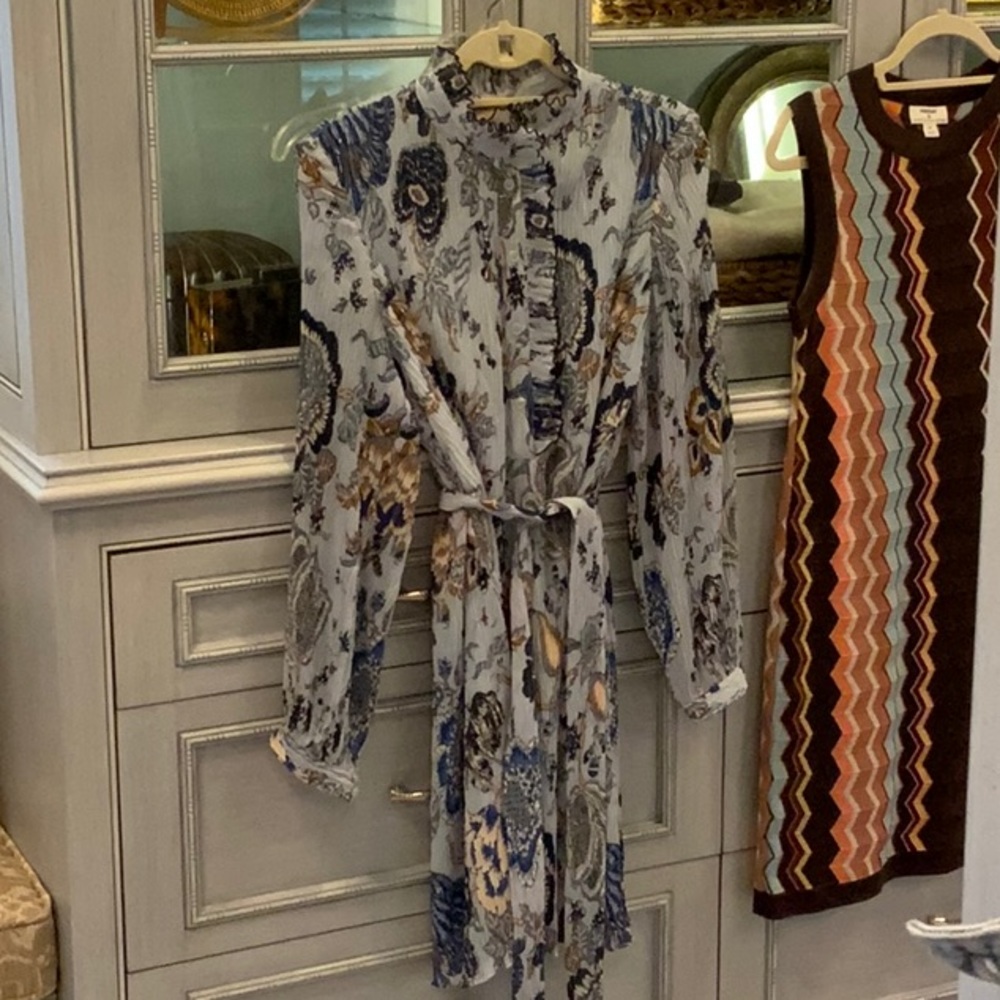 Tory Burch blue floral belted dress